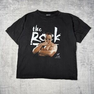 The Rock Shirt Youth Large Black Vintage 1999 WWF Attitude Sogo WWE Wrestling